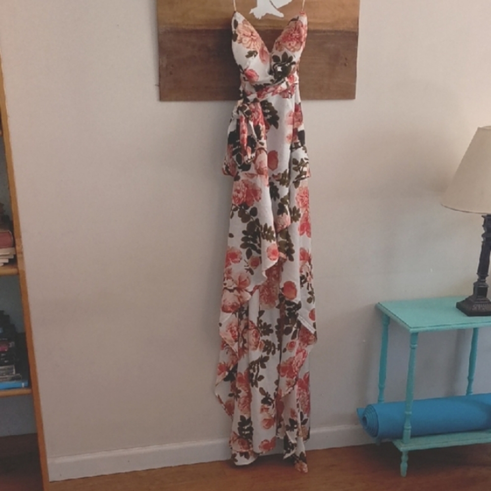Blithe Elegant Strapless Floral Maxi Dress - Pink and Green